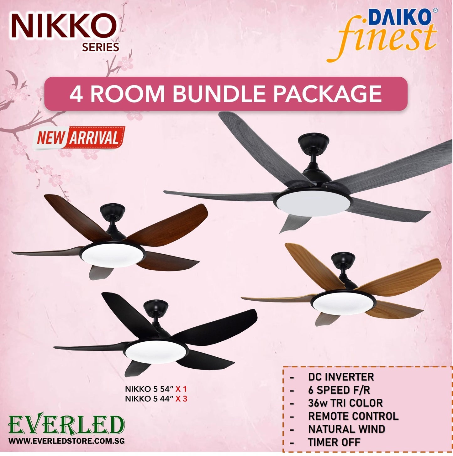 [Daiko 4 Room Nikko Package] Daiko Nikko 54 X 1 + Daiko Nikko 44 X 3 (DC Inverter Fan)