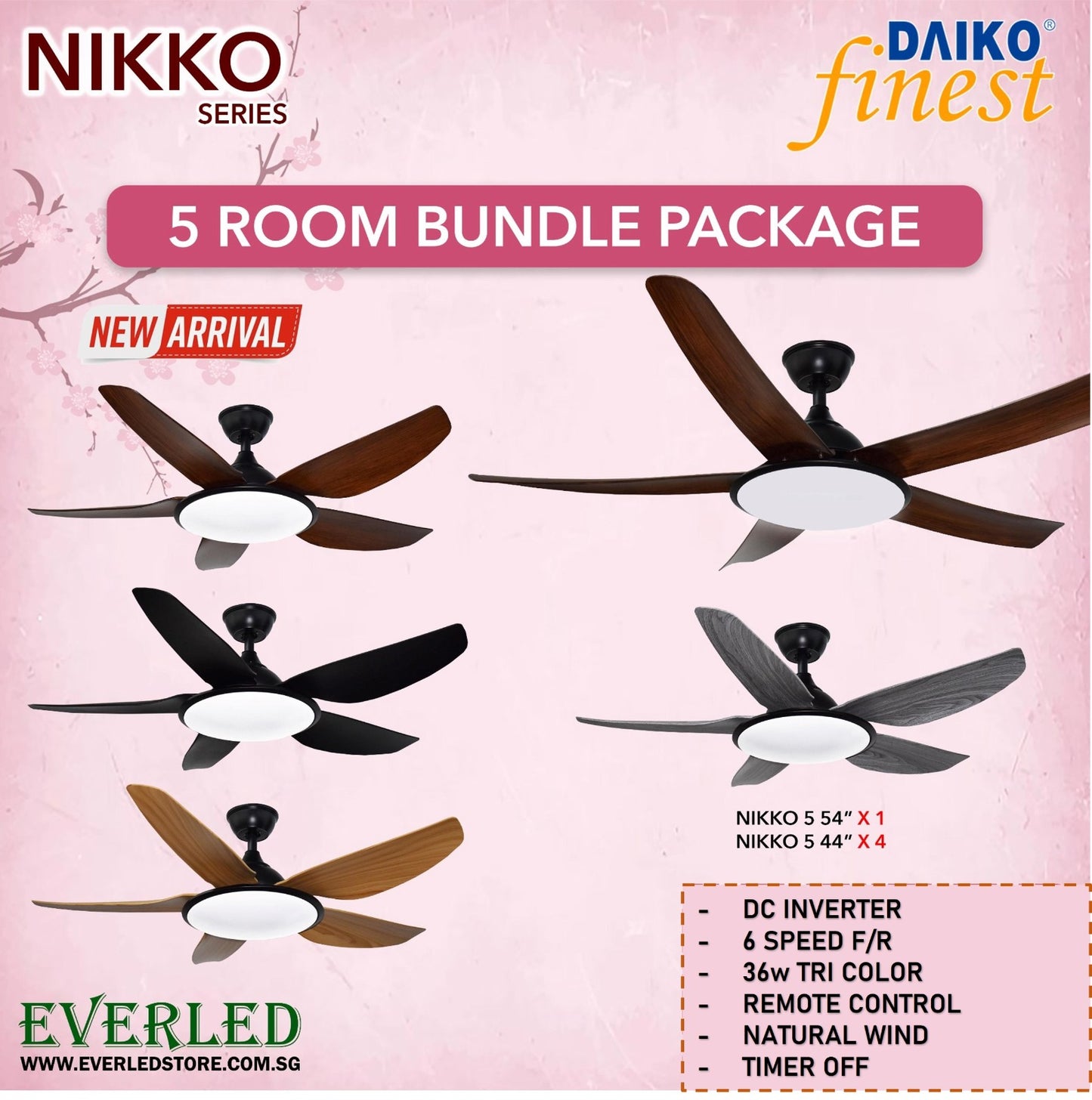 [Daiko 5 Room Nikko Package] Daiko Nikko 54 X 1 + Daiko Nikko 44 X 4 (DC Inverter Fan)